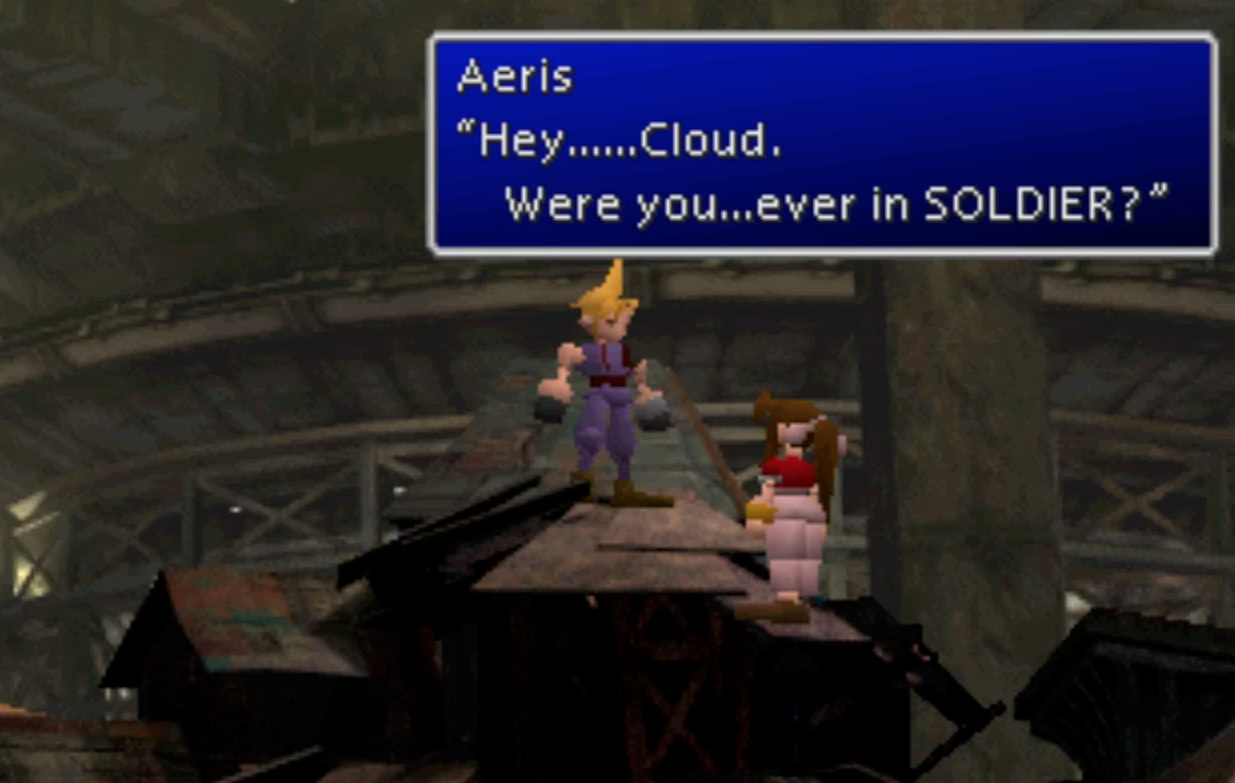 Cloud and Aeris in the slums